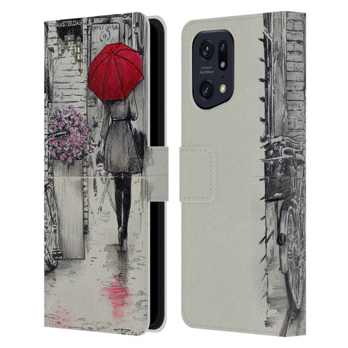 LouiJoverArt Red Ink Amsterdam Walk Leather Book Wallet Case Cover For OPPO Find X5