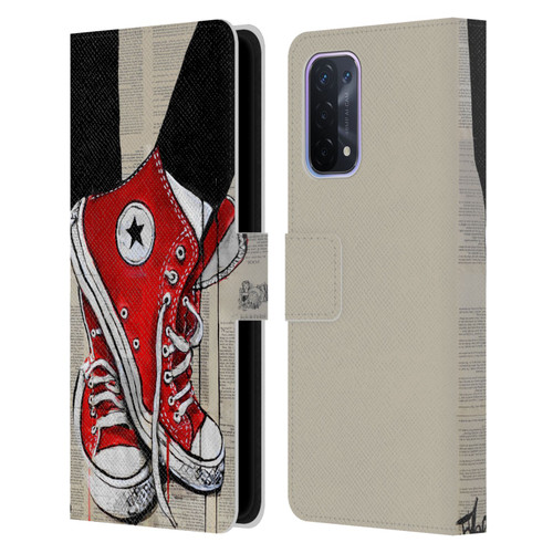 LouiJoverArt Red Ink Shoes Leather Book Wallet Case Cover For OPPO A54 5G