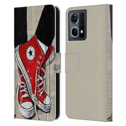 LouiJoverArt Red Ink Shoes Leather Book Wallet Case Cover For OPPO Reno8 4G