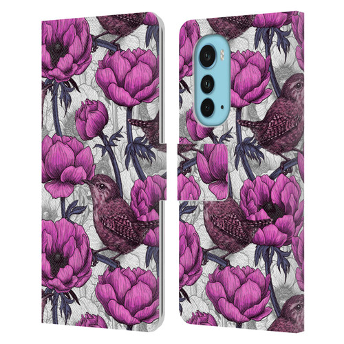Katerina Kirilova Floral Patterns Wrens In Anemone Garden Leather Book Wallet Case Cover For Motorola Edge (2022)