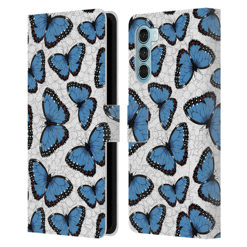 Katerina Kirilova Floral Patterns Blue Butterflies Leather Book Wallet Case Cover For Motorola Edge S30 / Moto G200 5G