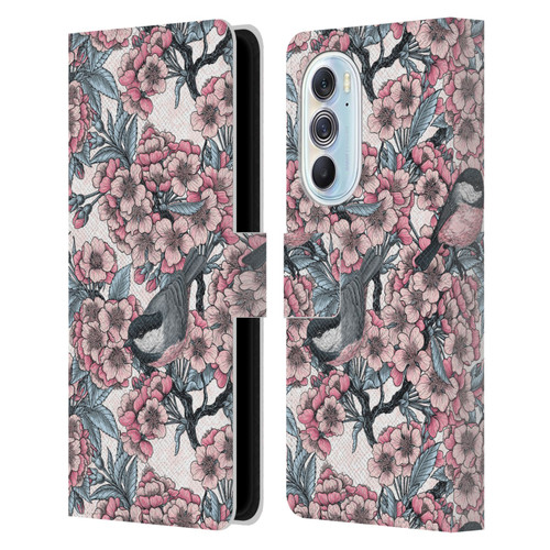 Katerina Kirilova Floral Patterns Cherry Garden Birds Leather Book Wallet Case Cover For Motorola Edge X30
