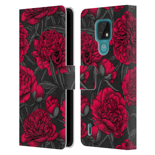 Katerina Kirilova Floral Patterns Night Peony Garden Leather Book Wallet Case Cover For Motorola Moto E7