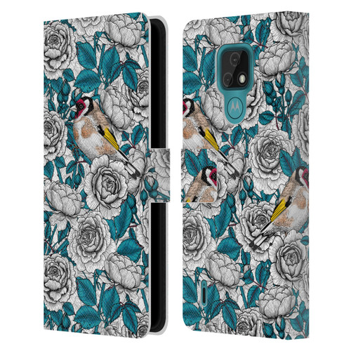 Katerina Kirilova Floral Patterns White Rose & Birds Leather Book Wallet Case Cover For Motorola Moto E7