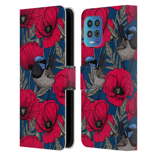 Katerina Kirilova Floral Patterns Fairy Wrens & Poppies Leather Book Wallet Case Cover For Motorola Moto G100