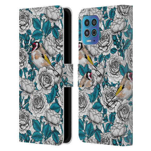 Katerina Kirilova Floral Patterns White Rose & Birds Leather Book Wallet Case Cover For Motorola Moto G100