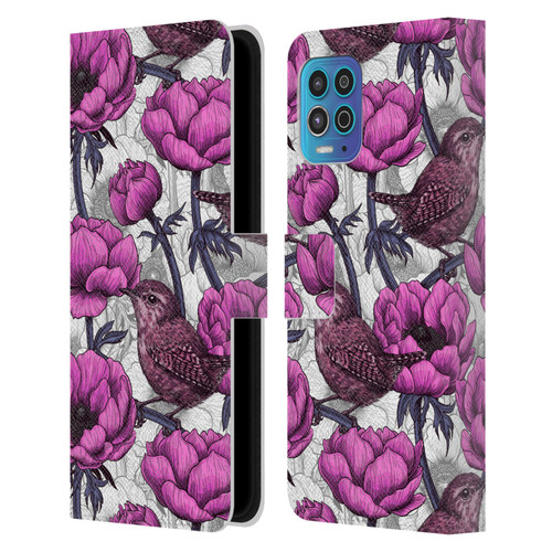 Katerina Kirilova Floral Patterns Wrens In Anemone Garden Leather Book Wallet Case Cover For Motorola Moto G100