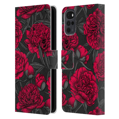 Katerina Kirilova Floral Patterns Night Peony Garden Leather Book Wallet Case Cover For Motorola Moto G22