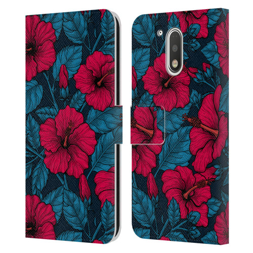 Katerina Kirilova Floral Patterns Red Hibiscus Leather Book Wallet Case Cover For Motorola Moto G41