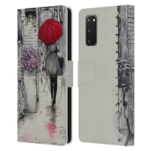 LouiJoverArt Red Ink Amsterdam Walk Leather Book Wallet Case Cover For Samsung Galaxy S20 / S20 5G