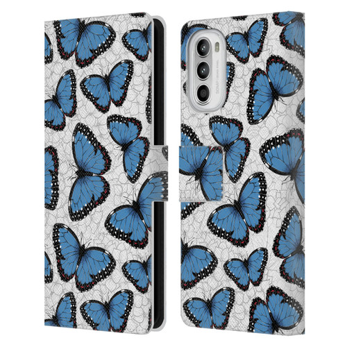 Katerina Kirilova Floral Patterns Blue Butterflies Leather Book Wallet Case Cover For Motorola Moto G52
