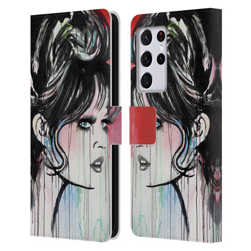 LouiJoverArt Red Ink God Created Woman Leather Book Wallet Case Cover For Samsung Galaxy S21 Ultra 5G