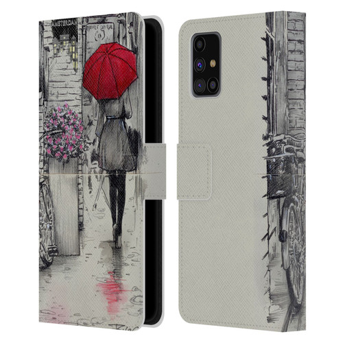 LouiJoverArt Red Ink Amsterdam Walk Leather Book Wallet Case Cover For Samsung Galaxy M31s (2020)