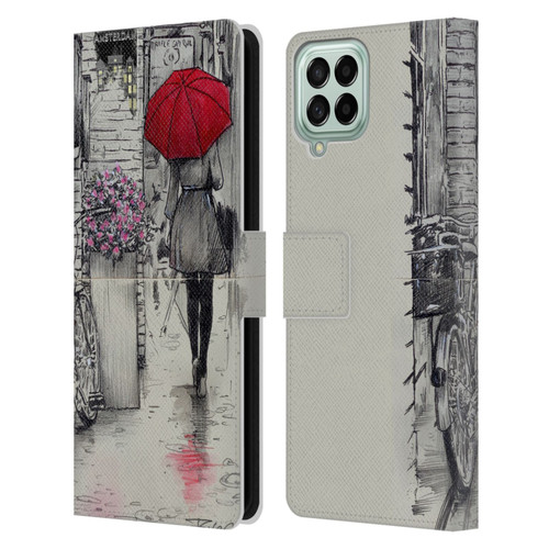 LouiJoverArt Red Ink Amsterdam Walk Leather Book Wallet Case Cover For Samsung Galaxy M33 (2022)