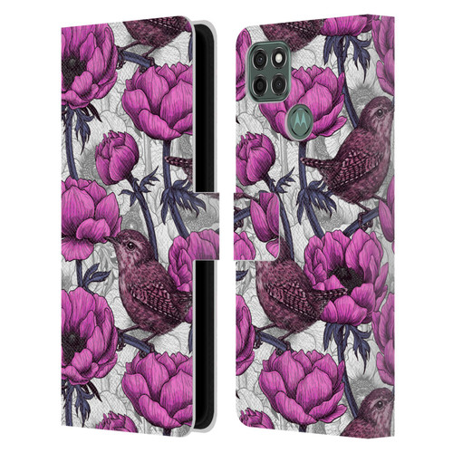 Katerina Kirilova Floral Patterns Wrens In Anemone Garden Leather Book Wallet Case Cover For Motorola Moto G9 Power