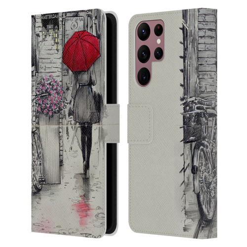 LouiJoverArt Red Ink Amsterdam Walk Leather Book Wallet Case Cover For Samsung Galaxy S22 Ultra 5G