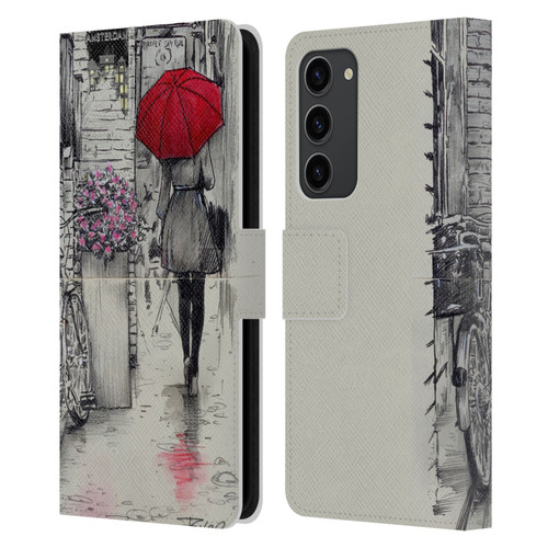 LouiJoverArt Red Ink Amsterdam Walk Leather Book Wallet Case Cover For Samsung Galaxy S23+ 5G