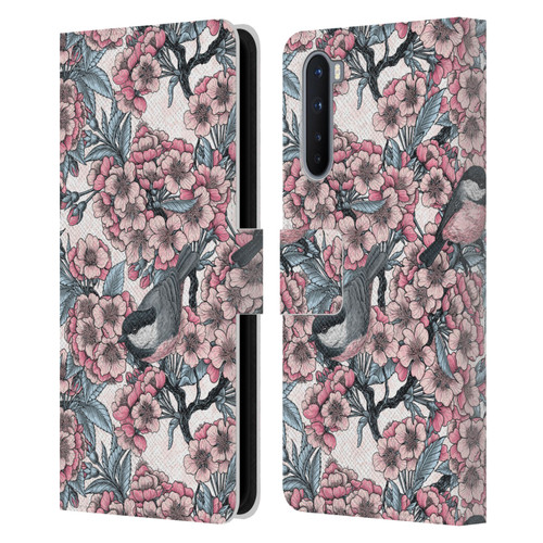 Katerina Kirilova Floral Patterns Cherry Garden Birds Leather Book Wallet Case Cover For OnePlus Nord 5G