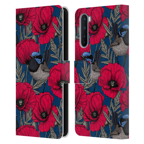 Katerina Kirilova Floral Patterns Fairy Wrens & Poppies Leather Book Wallet Case Cover For OnePlus Nord 5G