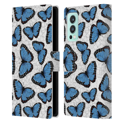 Katerina Kirilova Floral Patterns Blue Butterflies Leather Book Wallet Case Cover For OnePlus Nord 2 5G