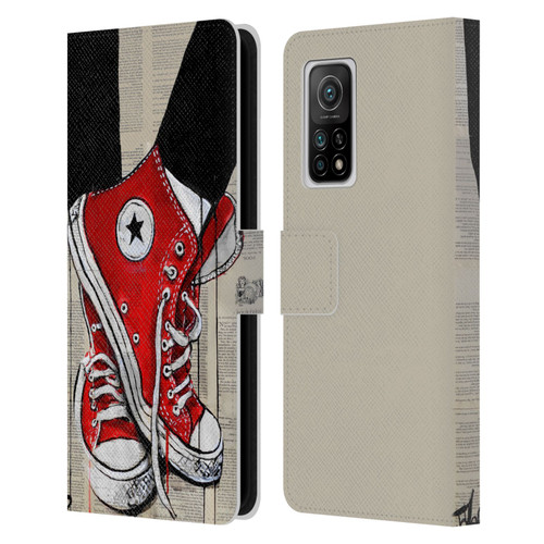 LouiJoverArt Red Ink Shoes Leather Book Wallet Case Cover For Xiaomi Mi 10T 5G