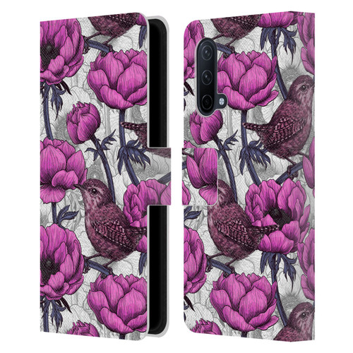 Katerina Kirilova Floral Patterns Wrens In Anemone Garden Leather Book Wallet Case Cover For OnePlus Nord CE 5G