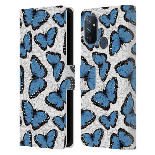 Katerina Kirilova Floral Patterns Blue Butterflies Leather Book Wallet Case Cover For OnePlus Nord N100