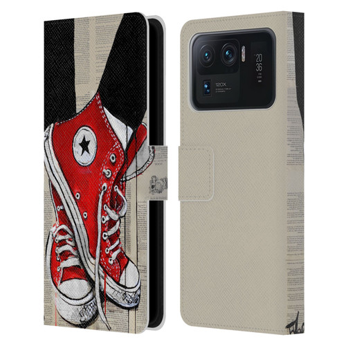 LouiJoverArt Red Ink Shoes Leather Book Wallet Case Cover For Xiaomi Mi 11 Ultra