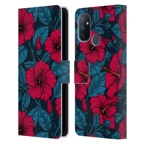 Katerina Kirilova Floral Patterns Red Hibiscus Leather Book Wallet Case Cover For OnePlus Nord N100