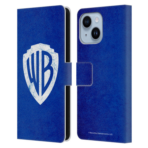 Warner Bros. Shield Logo Distressed Leather Book Wallet Case Cover For Apple iPhone 14 Plus