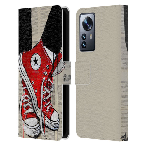 LouiJoverArt Red Ink Shoes Leather Book Wallet Case Cover For Xiaomi 12 Pro