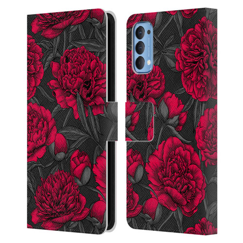 Katerina Kirilova Floral Patterns Night Peony Garden Leather Book Wallet Case Cover For OPPO Reno 4 5G