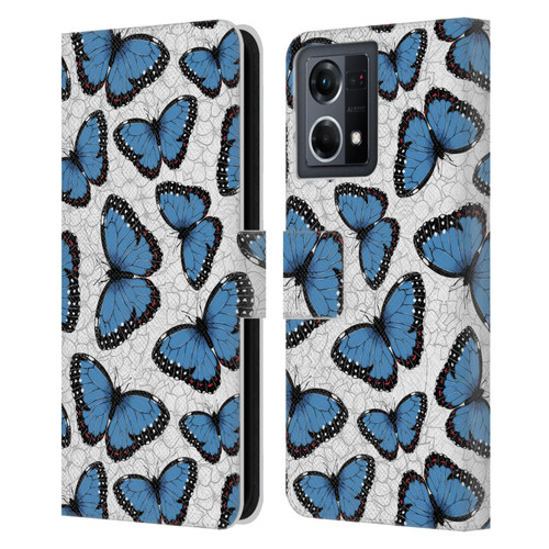Katerina Kirilova Floral Patterns Blue Butterflies Leather Book Wallet Case Cover For OPPO Reno8 4G