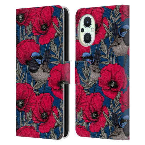 Katerina Kirilova Floral Patterns Fairy Wrens & Poppies Leather Book Wallet Case Cover For OPPO Reno8 Lite