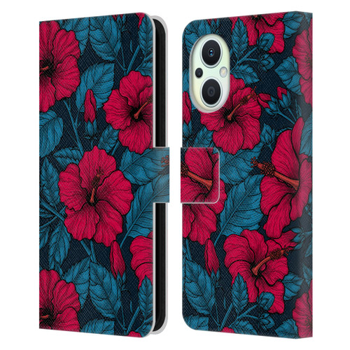 Katerina Kirilova Floral Patterns Red Hibiscus Leather Book Wallet Case Cover For OPPO Reno8 Lite