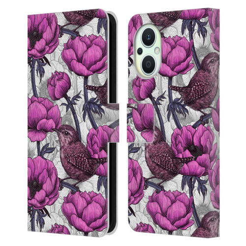 Katerina Kirilova Floral Patterns Wrens In Anemone Garden Leather Book Wallet Case Cover For OPPO Reno8 Lite