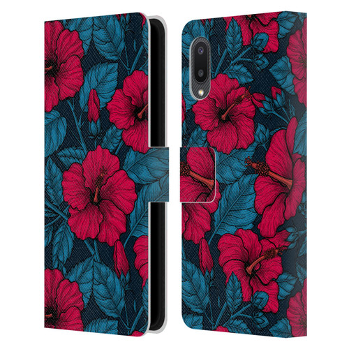 Katerina Kirilova Floral Patterns Red Hibiscus Leather Book Wallet Case Cover For Samsung Galaxy A02/M02 (2021)