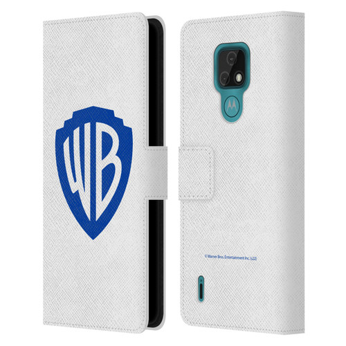 Warner Bros. Shield Logo White Leather Book Wallet Case Cover For Motorola Moto E7