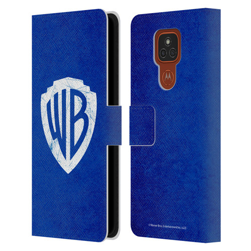 Warner Bros. Shield Logo Distressed Leather Book Wallet Case Cover For Motorola Moto E7 Plus