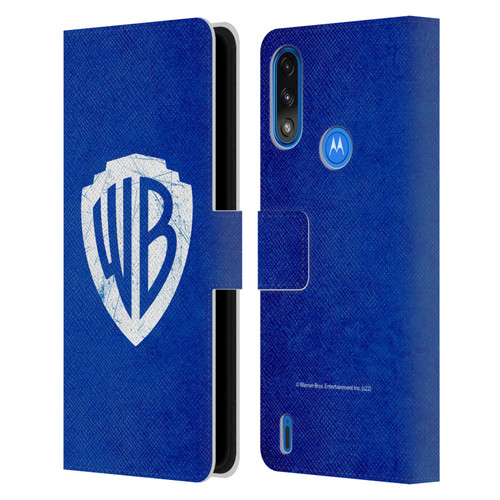 Warner Bros. Shield Logo Distressed Leather Book Wallet Case Cover For Motorola Moto E7 Power / Moto E7i Power