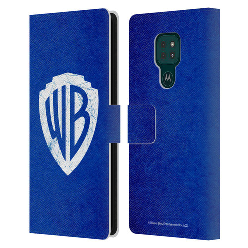 Warner Bros. Shield Logo Distressed Leather Book Wallet Case Cover For Motorola Moto G9 Play