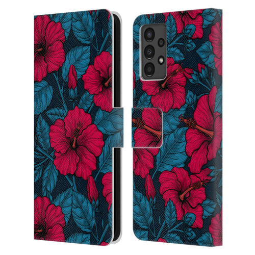 Katerina Kirilova Floral Patterns Red Hibiscus Leather Book Wallet Case Cover For Samsung Galaxy A13 (2022)