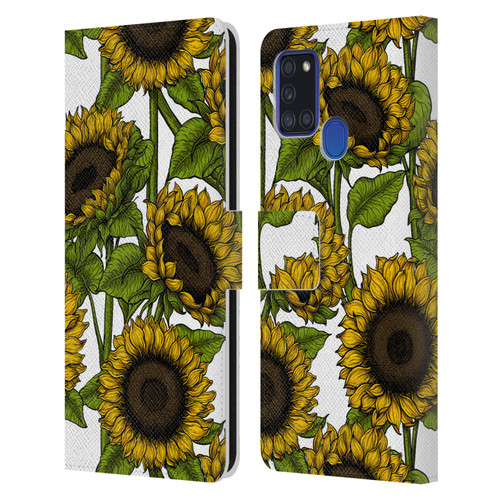 Katerina Kirilova Floral Patterns Sunflowers Leather Book Wallet Case Cover For Samsung Galaxy A21s (2020)