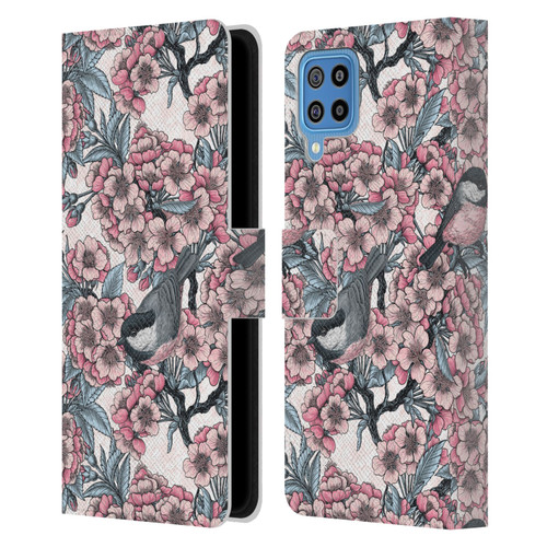 Katerina Kirilova Floral Patterns Cherry Garden Birds Leather Book Wallet Case Cover For Samsung Galaxy F22 (2021)