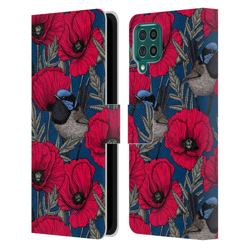 Katerina Kirilova Floral Patterns Fairy Wrens & Poppies Leather Book Wallet Case Cover For Samsung Galaxy F62 (2021)