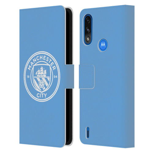 Manchester City Man City FC Badge Blue White Mono Leather Book Wallet Case Cover For Motorola Moto E7 Power / Moto E7i Power