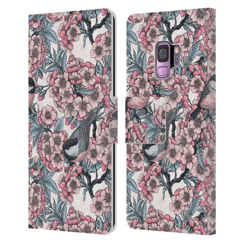 Katerina Kirilova Floral Patterns Cherry Garden Birds Leather Book Wallet Case Cover For Samsung Galaxy S9