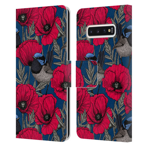 Katerina Kirilova Floral Patterns Fairy Wrens & Poppies Leather Book Wallet Case Cover For Samsung Galaxy S10