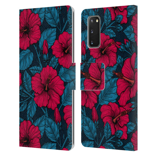 Katerina Kirilova Floral Patterns Red Hibiscus Leather Book Wallet Case Cover For Samsung Galaxy S20 / S20 5G