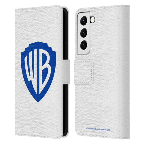 Warner Bros. Shield Logo White Leather Book Wallet Case Cover For Samsung Galaxy S22 5G